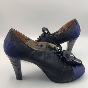 8.5 Y2K Steve Madden Nadia Heel Oxfords Slip On Lace Up Black Navy Statment Twee